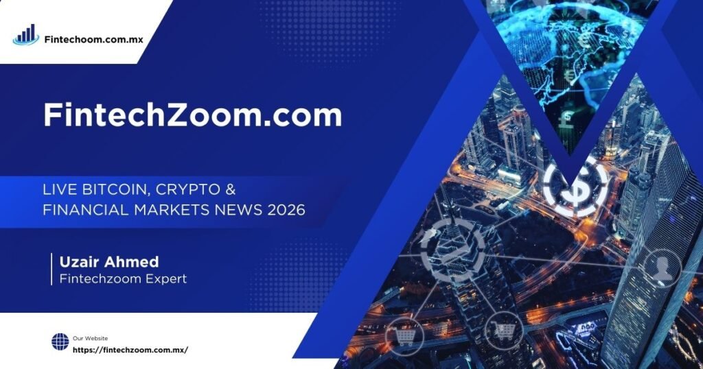 fintechzoom.com live market dashboard showing Bitcoin price, crypto market, stock indices, forex and commodities